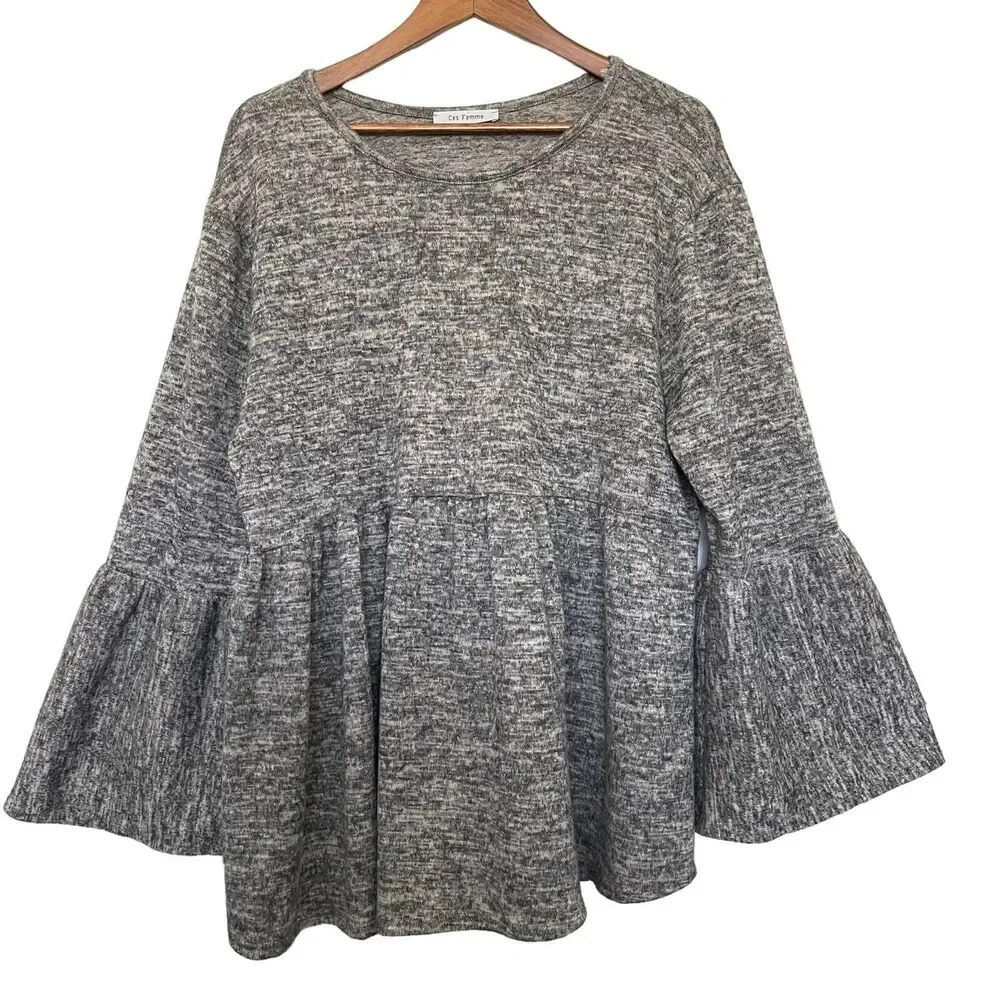 Ces Femme Bell Sleeve Babydoll Top Size‎ 2X Oversized Blouse Boho